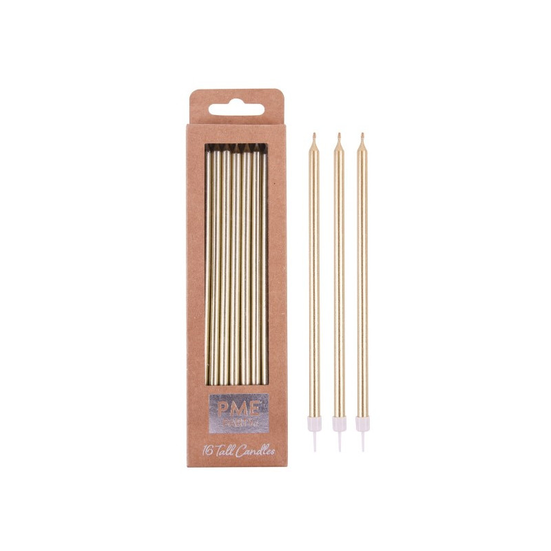 Candles - Gold Extra Tall with Holders Pk/16 (18cm / 7")