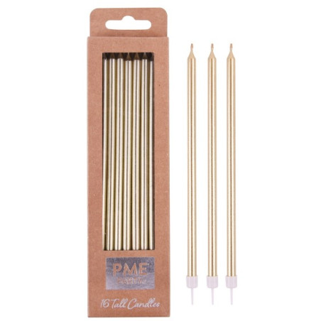 Candles - Gold Extra Tall with Holders Pk/16 (18cm / 7")