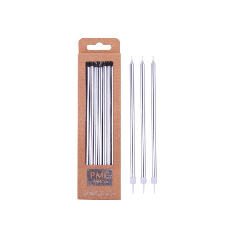 Candles - Silver Extra Tall with Holders Pk/16 (18cm / 7")