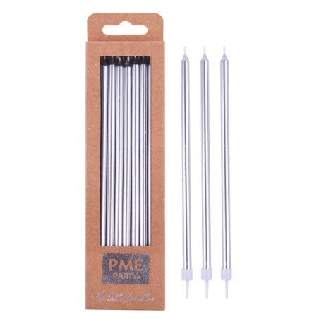 Candles - Silver Extra Tall with Holders Pk/16 (18cm / 7")