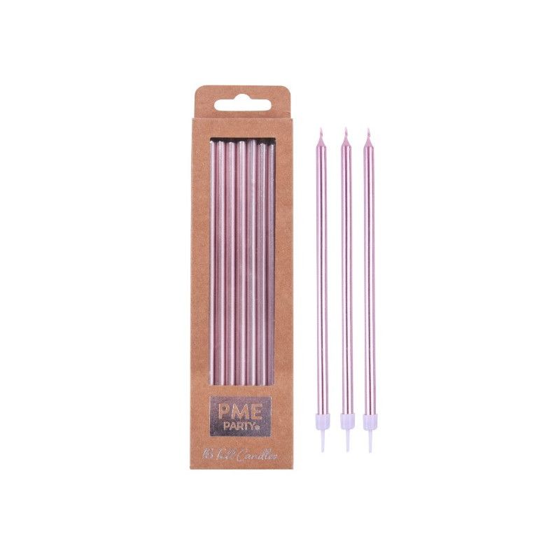 Candles - Rose Gold Extra Tall with Holders Pk/16 (18cm / 7")
