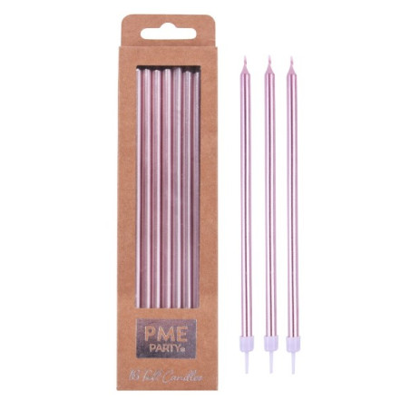 Candles - Rose Gold Extra Tall with Holders Pk/16 (18cm / 7")