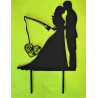 Wedding Black Wooden Cake Topper Fishing