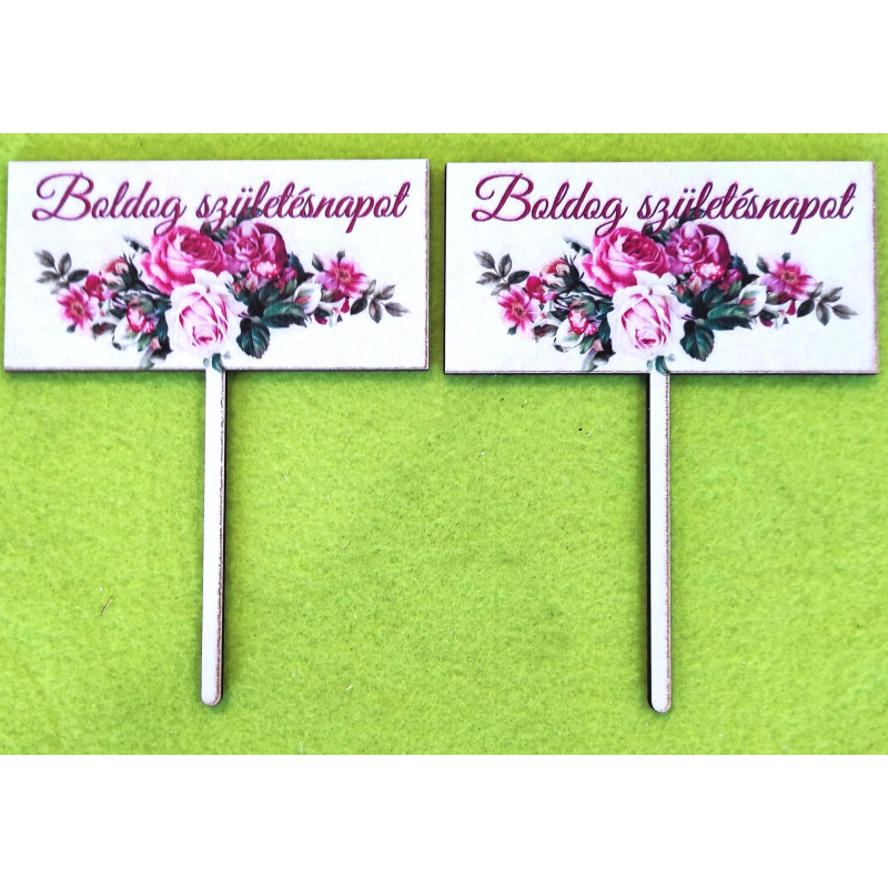 Happy Birthday Roses Wooden Cake Topper