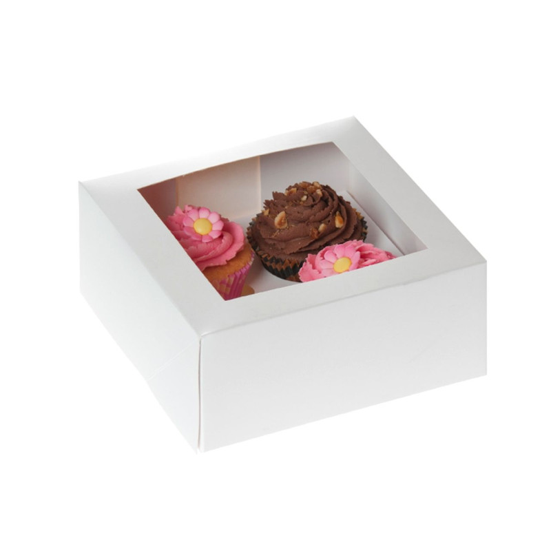 House of Marie Cupcake Box for 4 cupcakes with window white