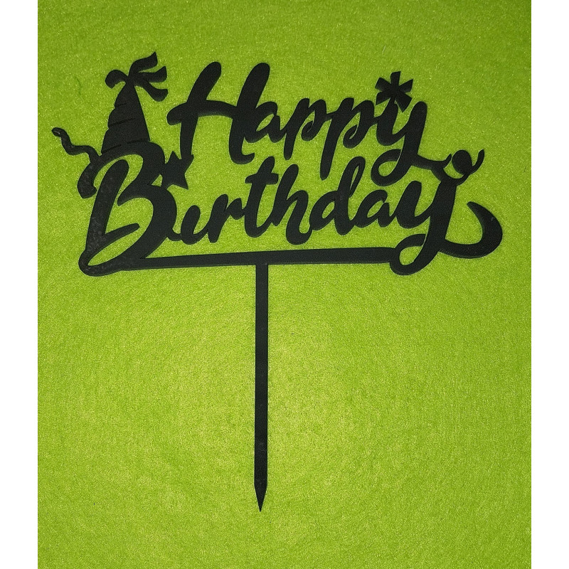 Party Hat Happy Birthday Wooden Cake Topper of 4 colours
