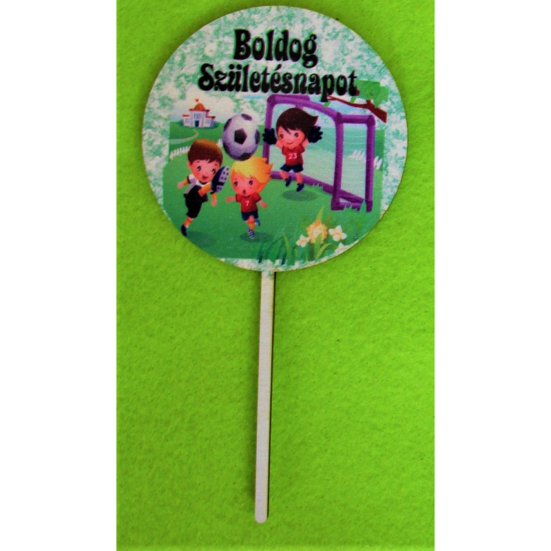 Happy Birthday Football / Soccer Round Wooden Cake Topper