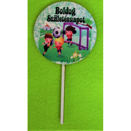 Happy Birthday Football / Soccer Round Wooden Cake Topper