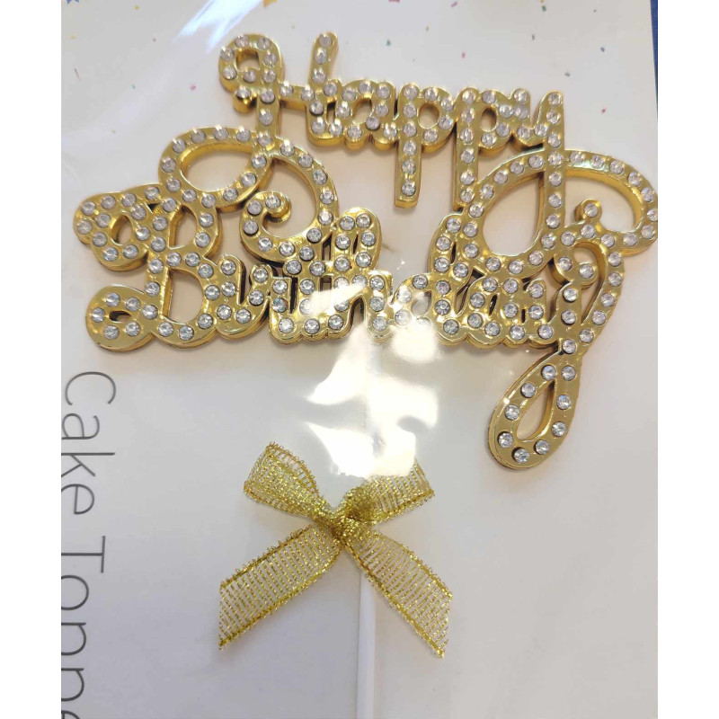 Gold Happy Birthday with rhinestone