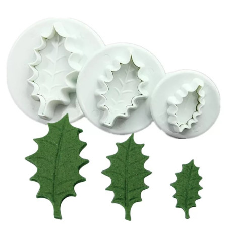 Large Holly leaves plunger cutter set of 3