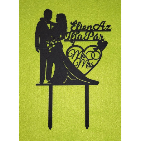 Long live the newlyweds! Black wooden cake topper