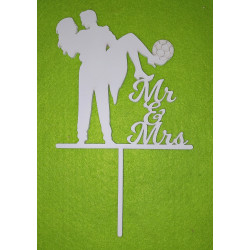 Mr&MRS football Wooden Wedding Cake Topper