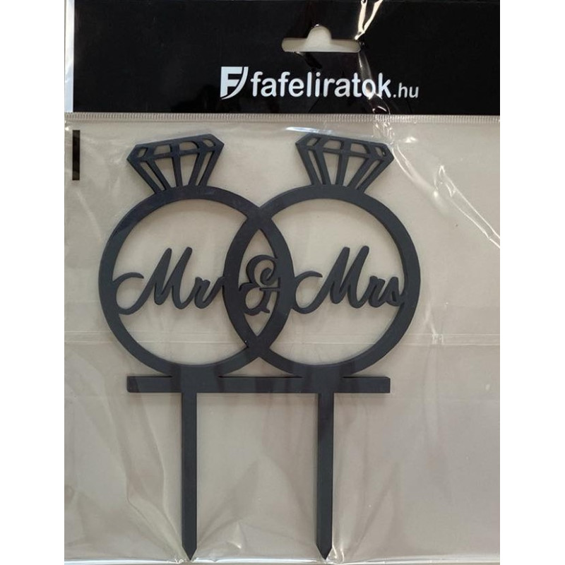 Wedding Black Wooden Cake Topper Mr & Mrs Rings