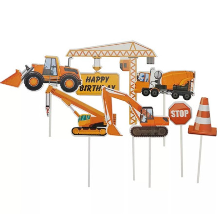 Contruction wehicles Happy Birthday cake topper