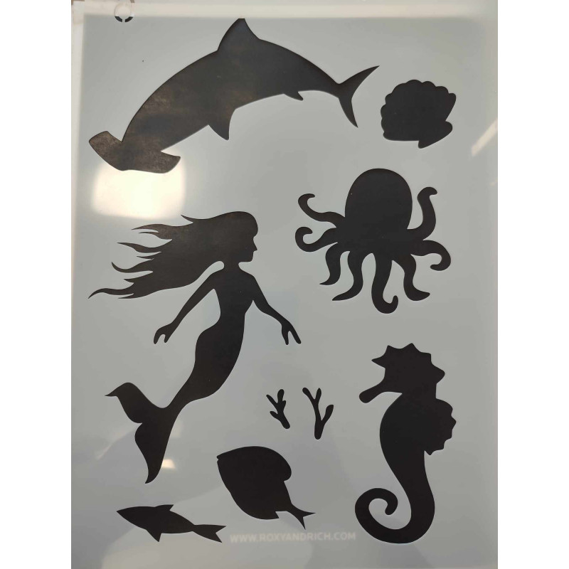 Sellő és tengeri állatok nagy stencil 21*30.7cm