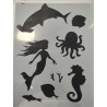 Sellő és tengeri állatok nagy stencil 21*30.7cm