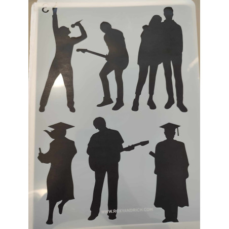 Zene & Ballagás Figurás nagy stencil 21*30.7cm
