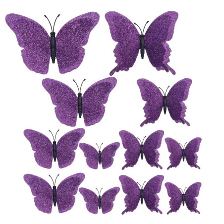 Butterfly decorations magnetic (12 pcs) - lilac