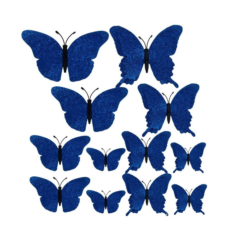Butterfly decorations magnetic - BLUE (12 pcs)