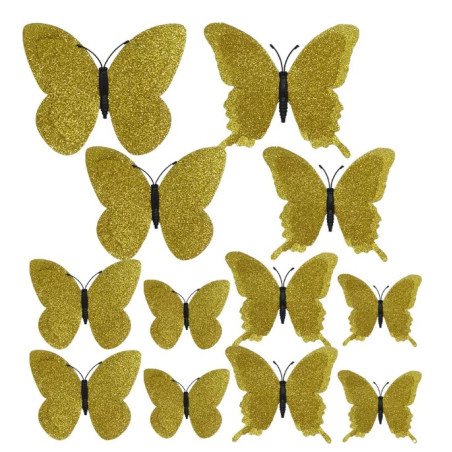 Butterfly decorations magnetic - GOLD (12 pcs)