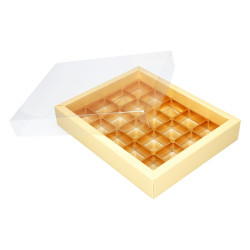 Bonbon-packing case with transparent top for 20 bonbons