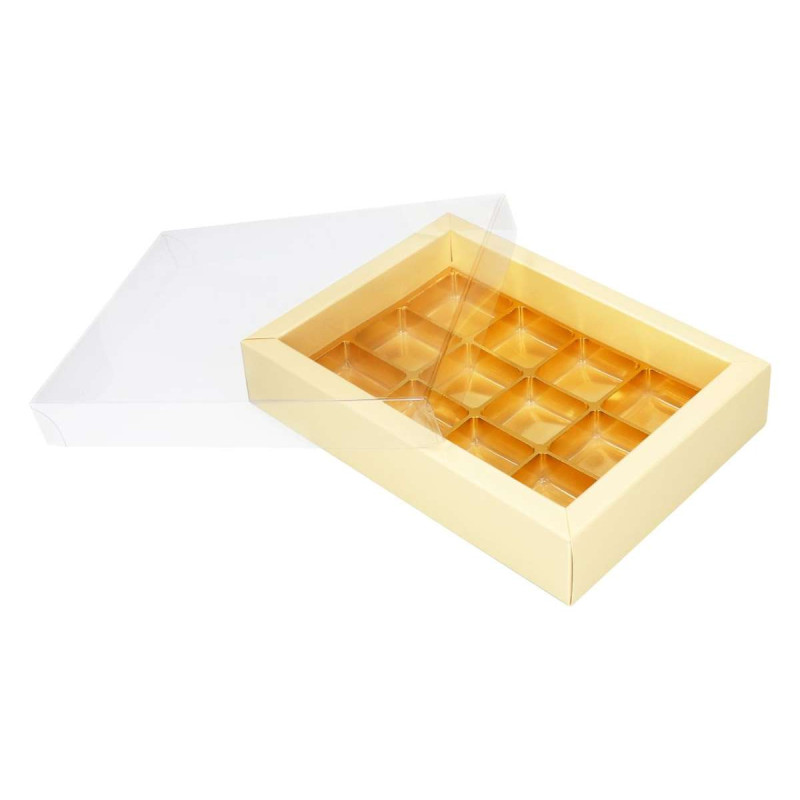 Bonbon-packing case with transparent top for 12 bonbons
