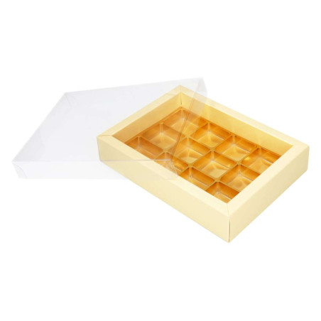 Bonbon-packing case with transparent top for 12 bonbons