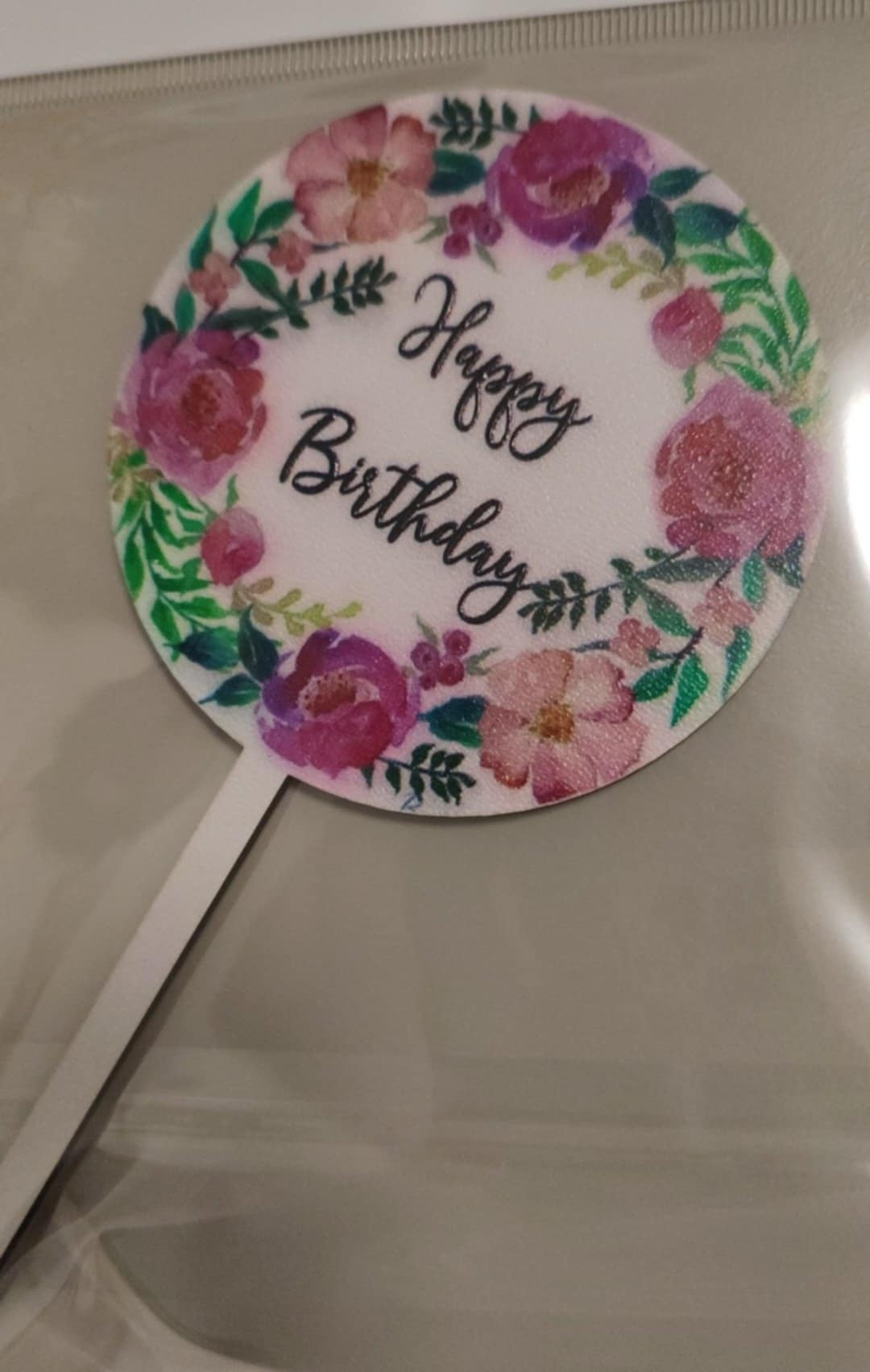 Happy Birthday Rózsaszín nyomott virágos beszúró