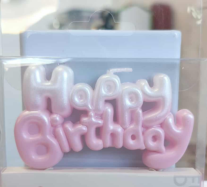 Rózsaszín fehér Happy Birthday gyertya