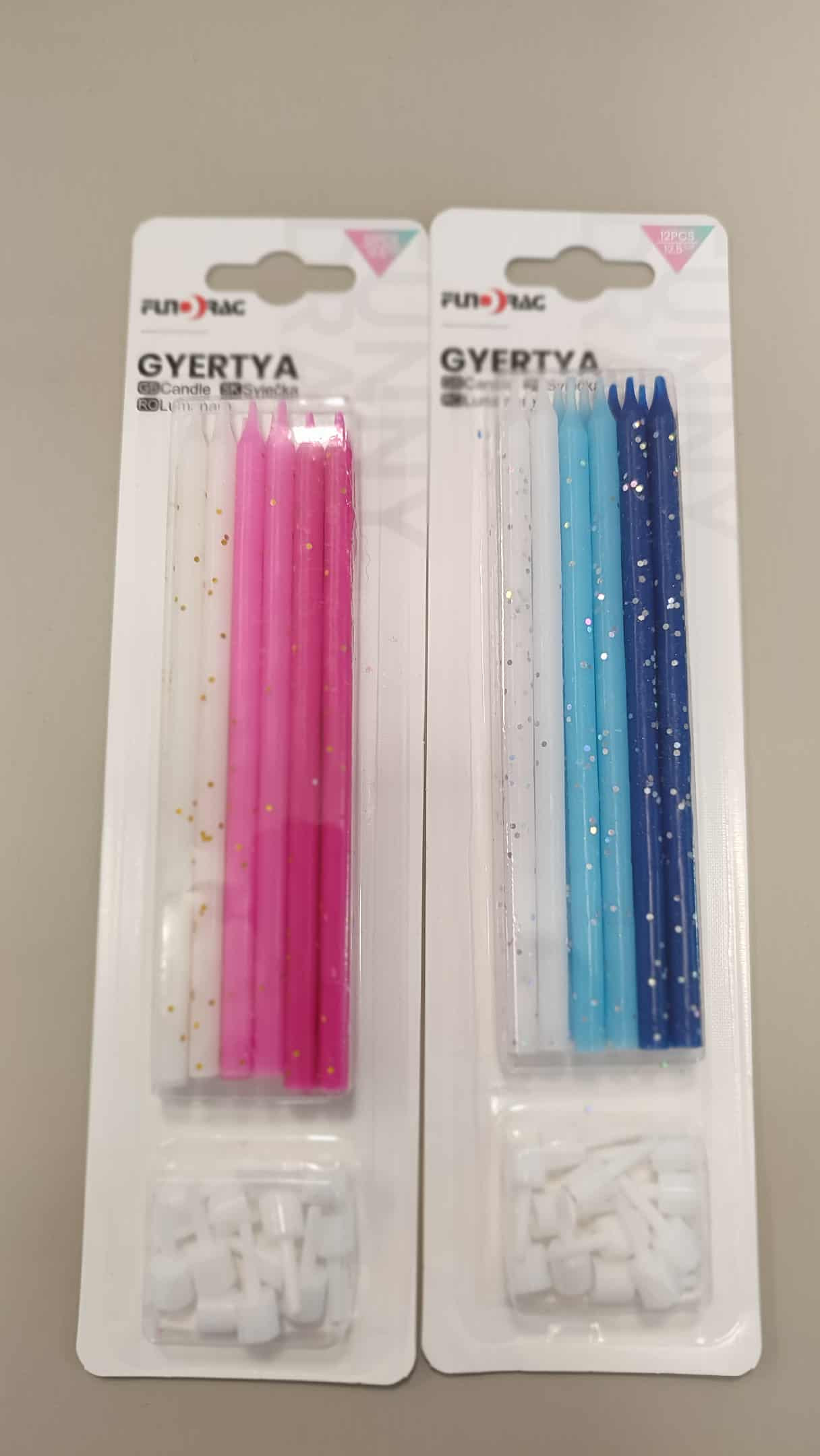 Kék - fehér magas gyertya csomag 12db-os