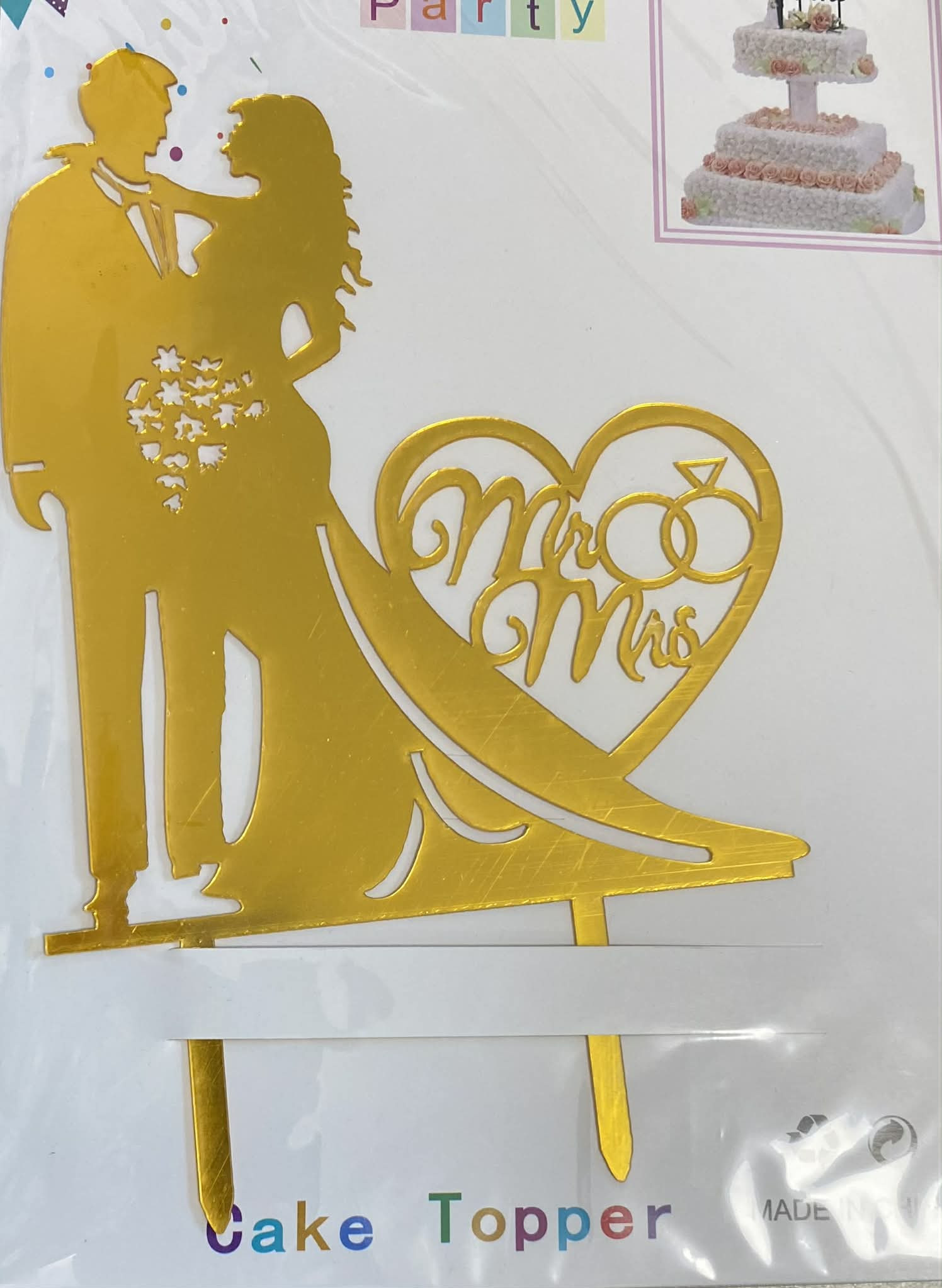 Arany akril esküvői beszúró, MR & MRS szemben álló pár