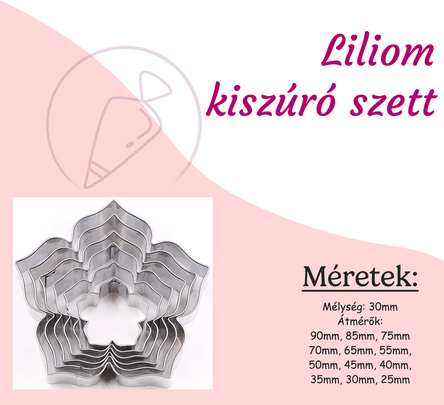 Liliom fém kiszúró szett 6 részes
