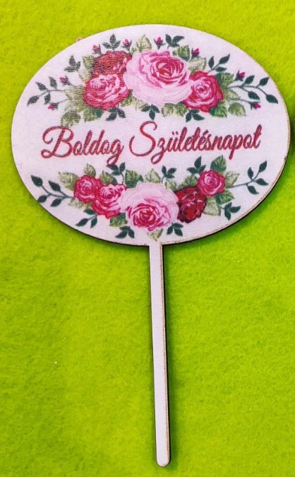 Boldog Születésnapot ovális rózsás fafelirat