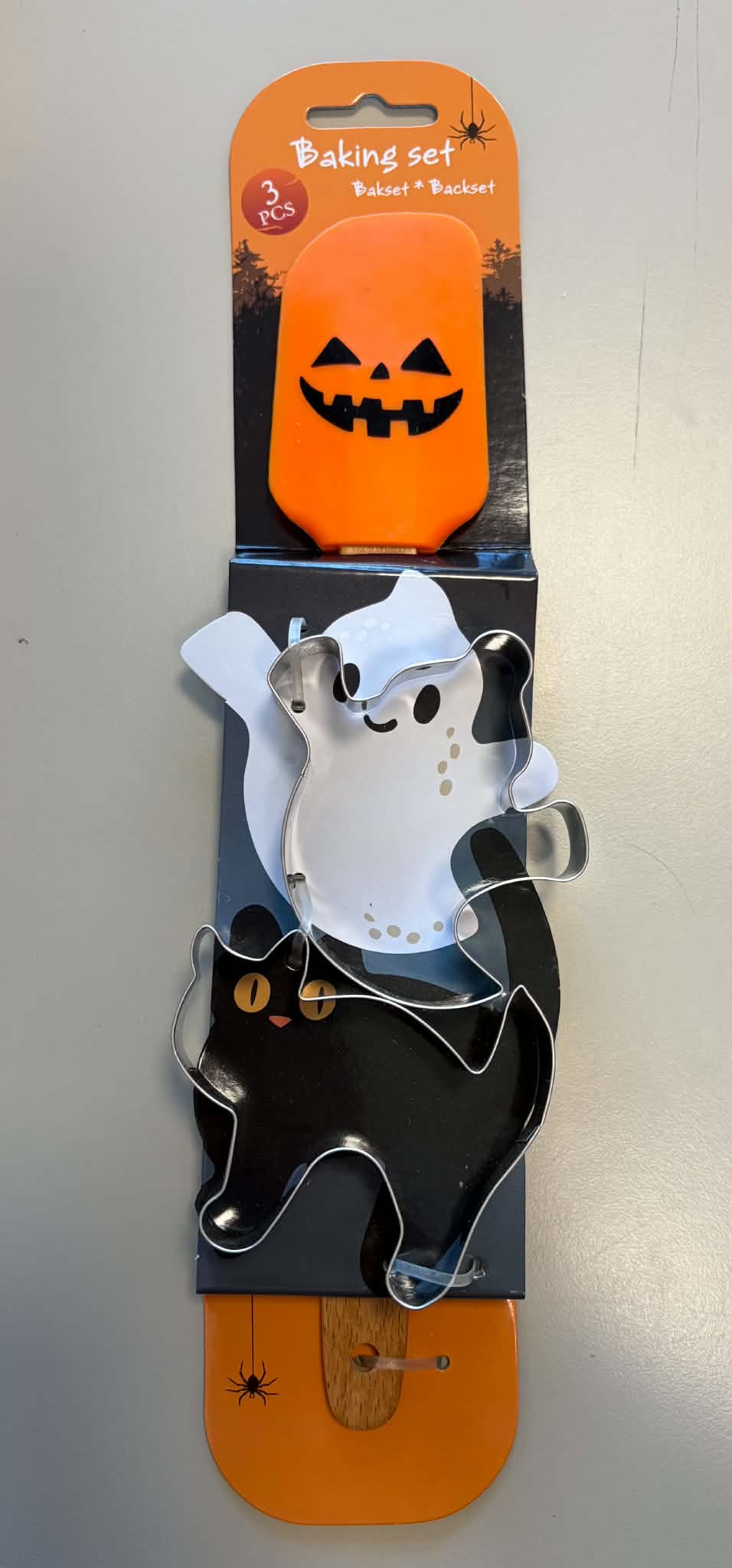 Halloween sütőszett, 3 részes – Tök spatula, szellem és macska kiszúró