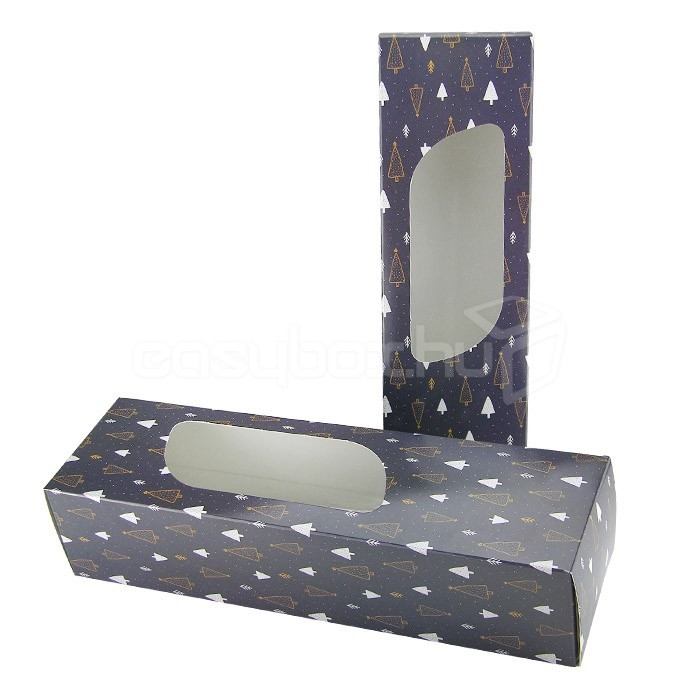 Karácsonyi bejglidoboz Fekete karácsonyfa mintás 27x8x6cm