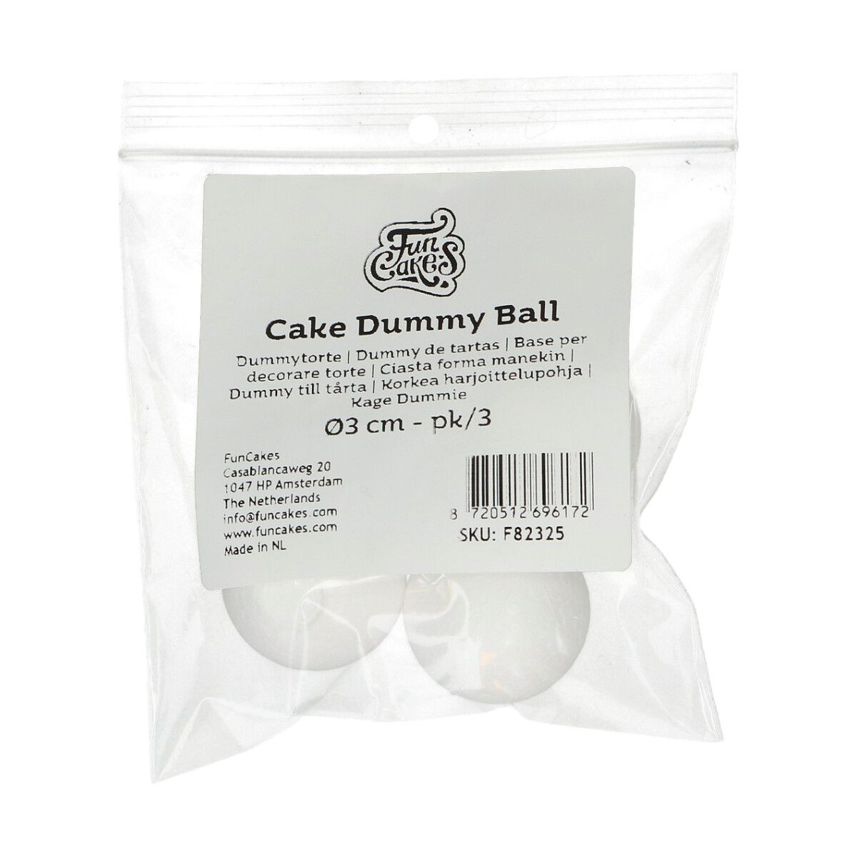FunCakes polisztirol gömb dummy – Ø3 cm, 3 db