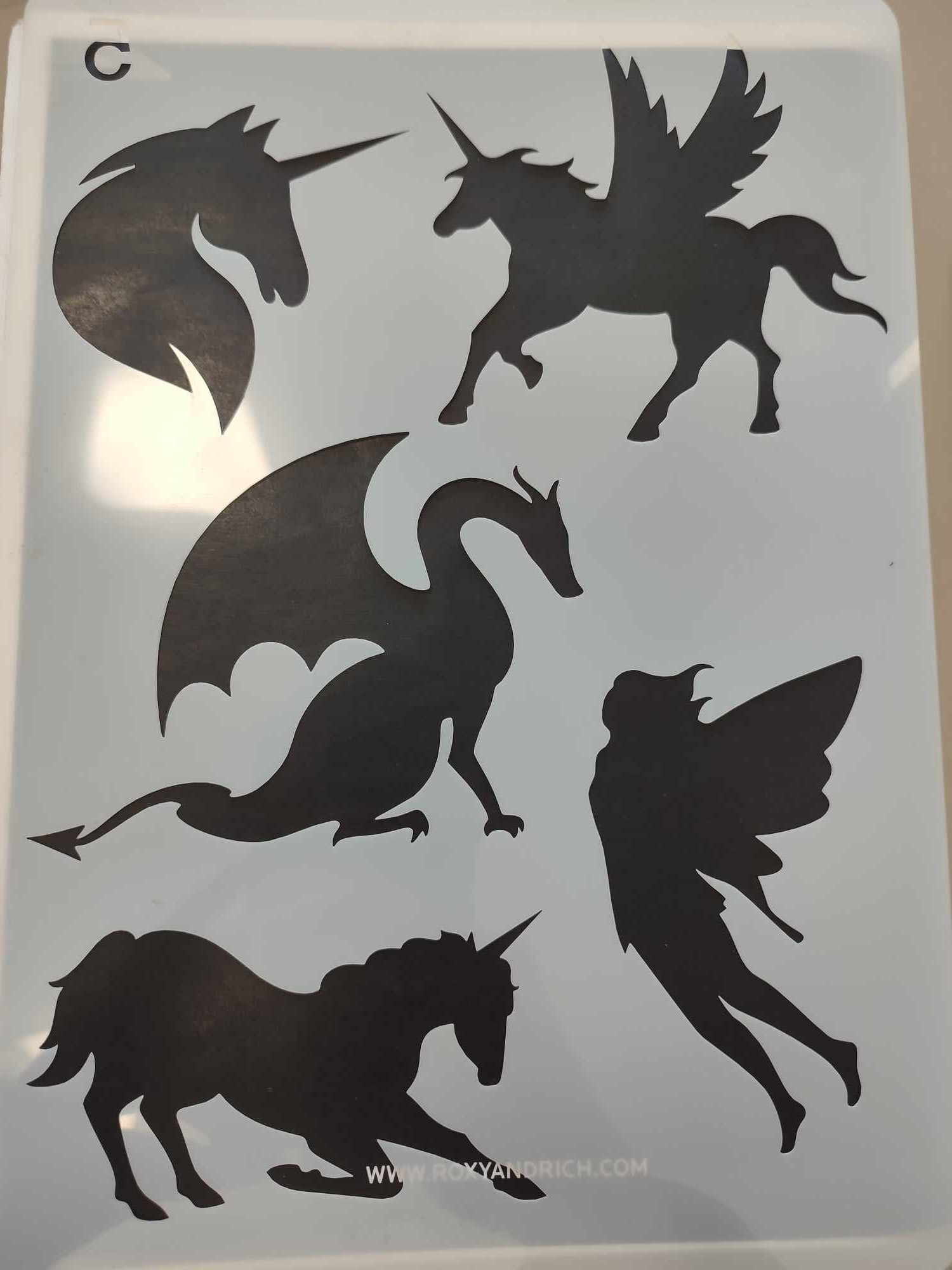 Sárkány, unikornis, tündér nagy stencil 21*30.7cm