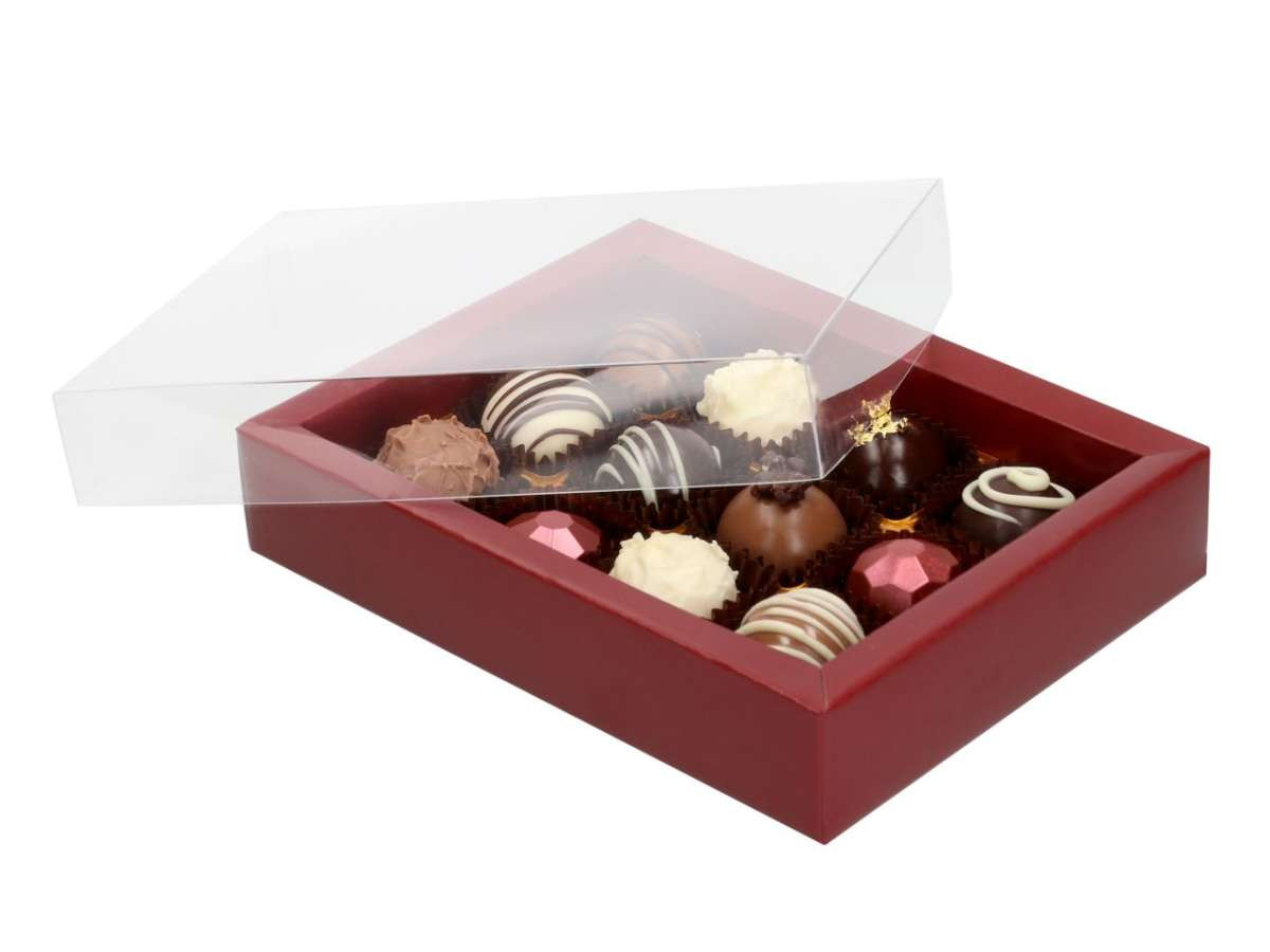 12 adagos Bonbon átlátszó bordó díszdoboz