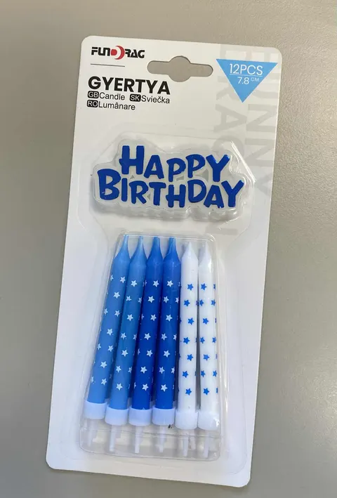 Kék party gyertya csomag + Happy Birthday felirat